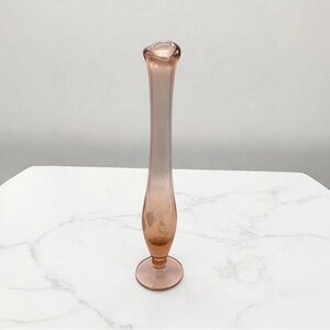 Pink Depression Glass Bud Vase Etched Floral Stretched Pedestal Art Vtg 9.5"